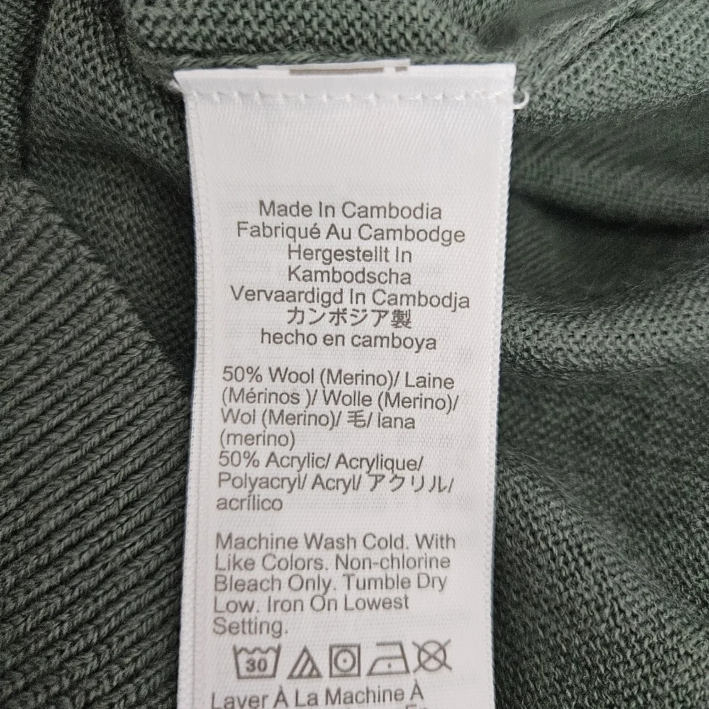 J.CREW Wool Knit Pullover Sweater Green 1/4 Zip Mock Long Sleeve Medium